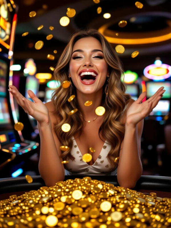 Happy girl with big casino win